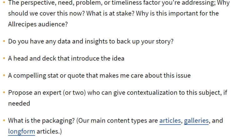 allrecipes.com Pitching guidelines