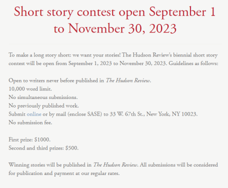 The Hudson Review Short Story Contest Guidelines